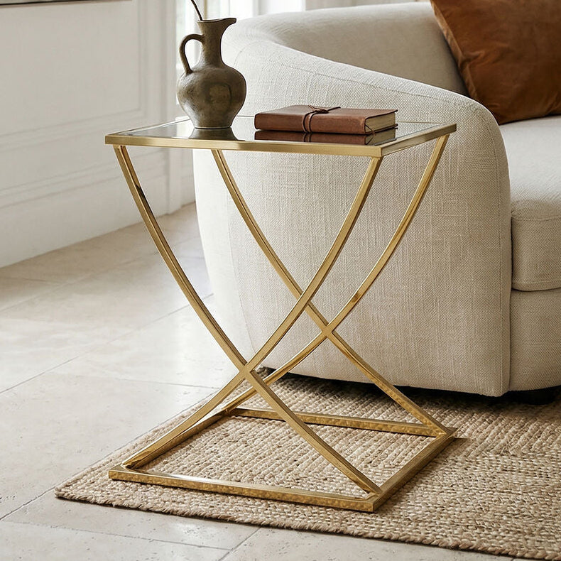 Gold Square Side Table with Stainless Steel Frame | Reena