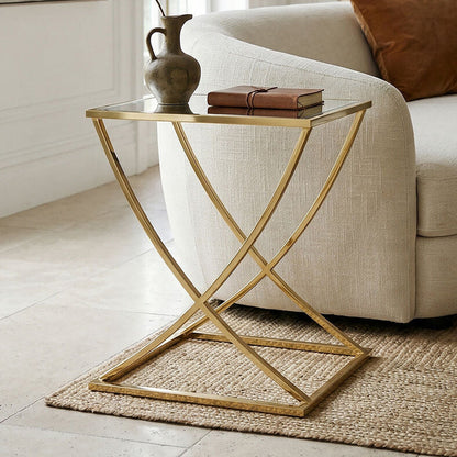 Gold Square Side Table with Stainless Steel Frame | Reena