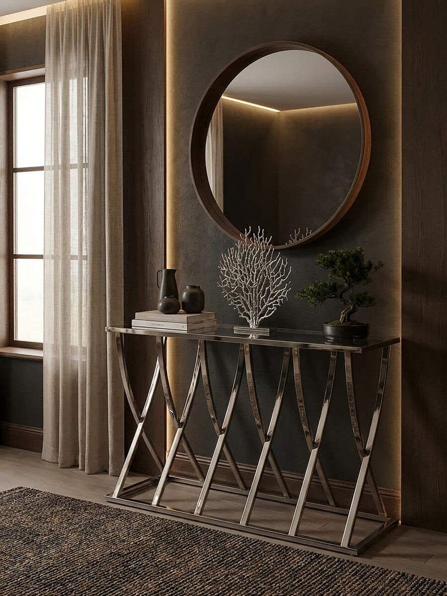 Silver Console Table with Mirrored Top | Reena