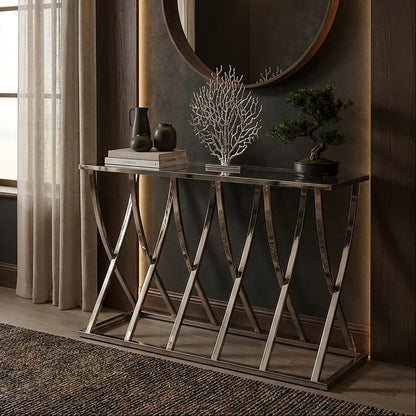 Silver Console Table with Mirrored Top | Reena