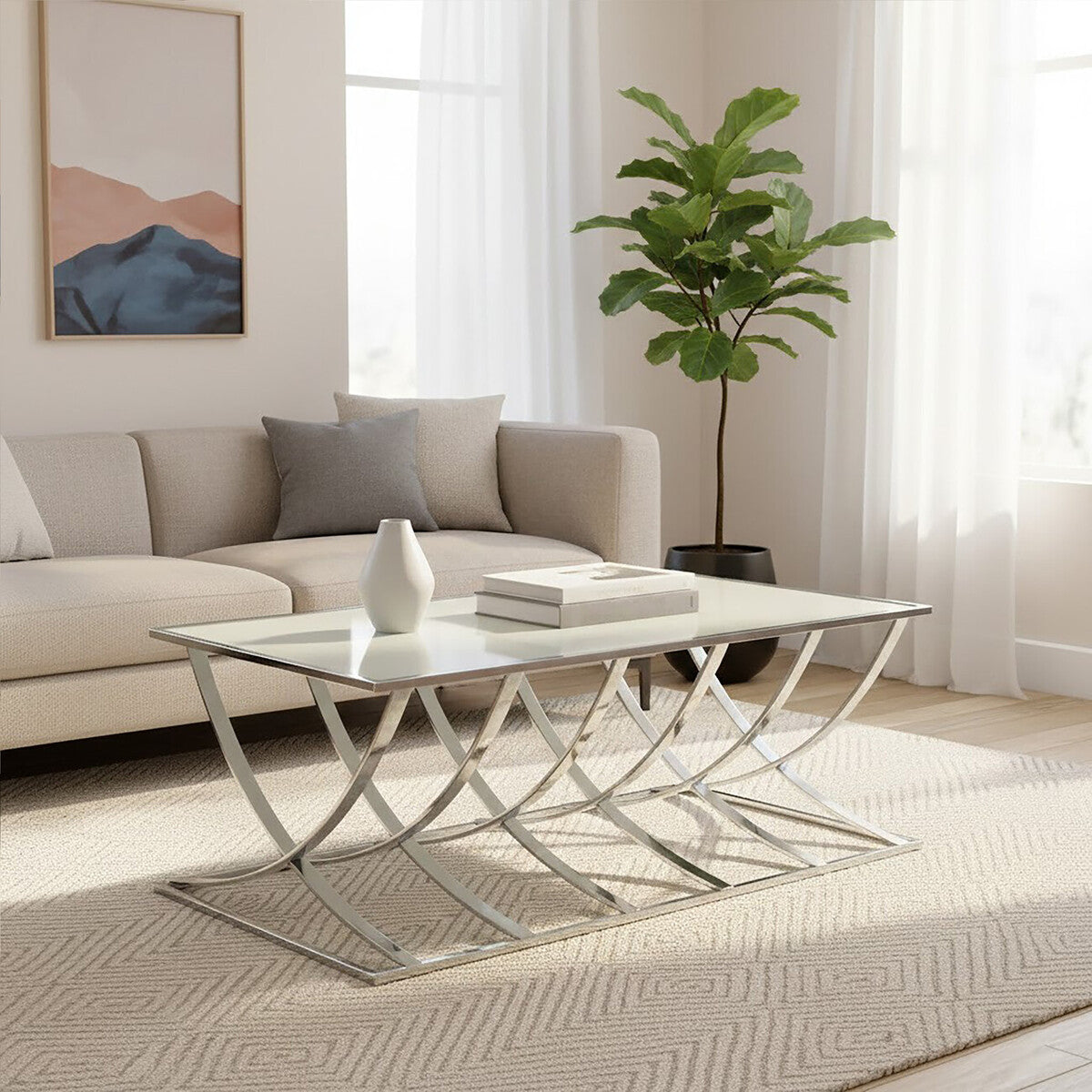 Silver Rectangular Coffee Table with Mirrored Top | Reena
