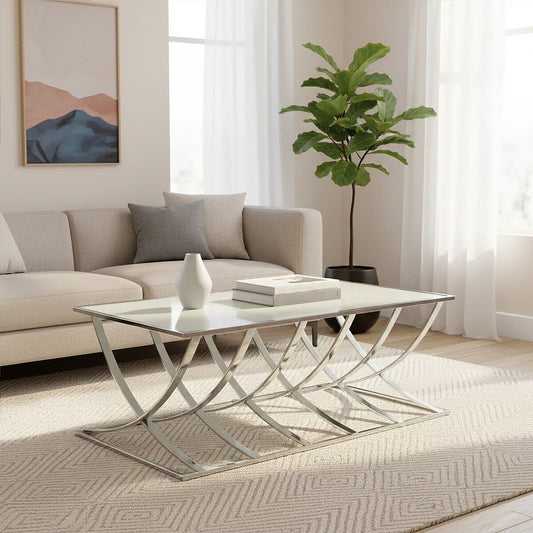Silver Rectangular Coffee Table with Mirrored Top | Reena