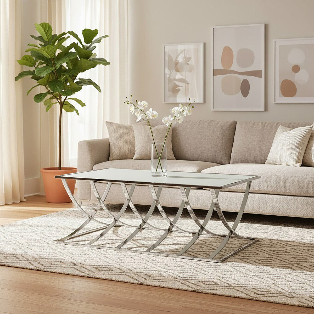 Silver Rectangular Coffee Table with Mirrored Top | Reena