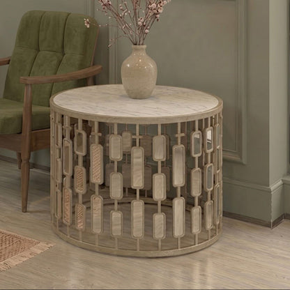 Gold Large Round Coffee Table with Mirrored Top | Raina