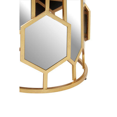Gold Finish Iron Frame Side Table with Round Mirrored Top | Rio