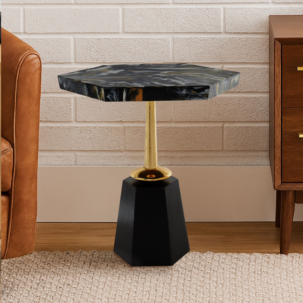 Odell Hexagonal Horn Top Side Table