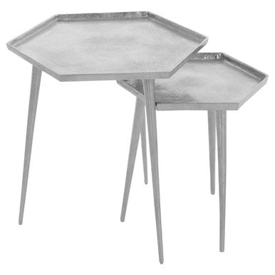 Halle Silver Set Of 2 Hexagonal Side Tables