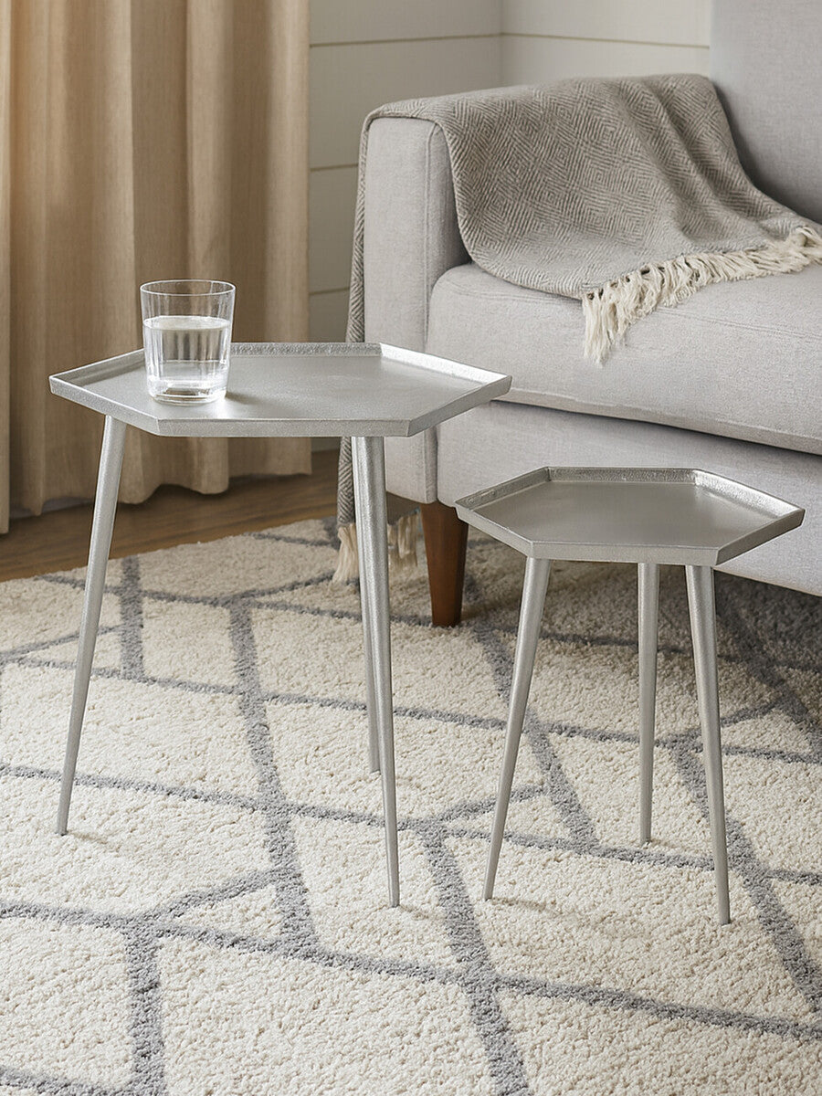 Halle Silver Set Of 2 Hexagonal Side Tables