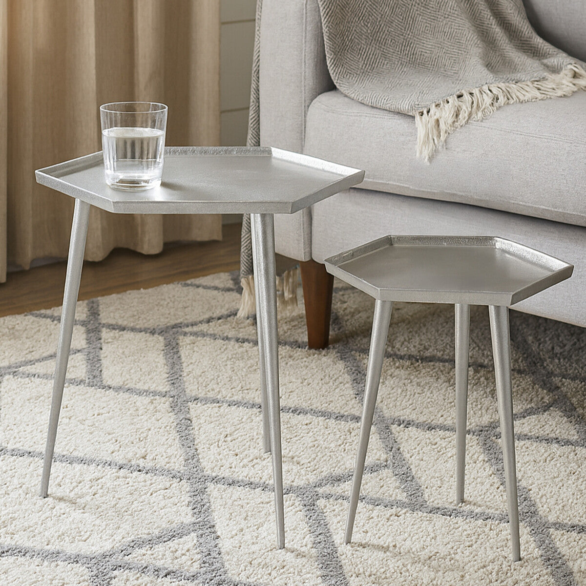 Halle Silver Set Of 2 Hexagonal Side Tables