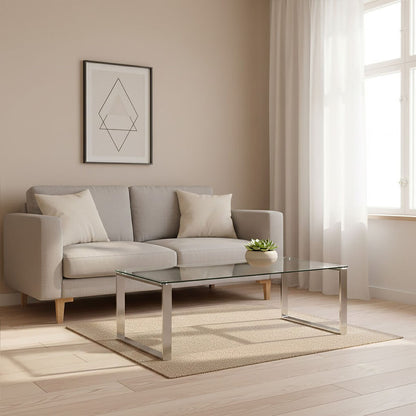 Silver Stainless Steel Coffee Table with Black Tempered Glass, Allure