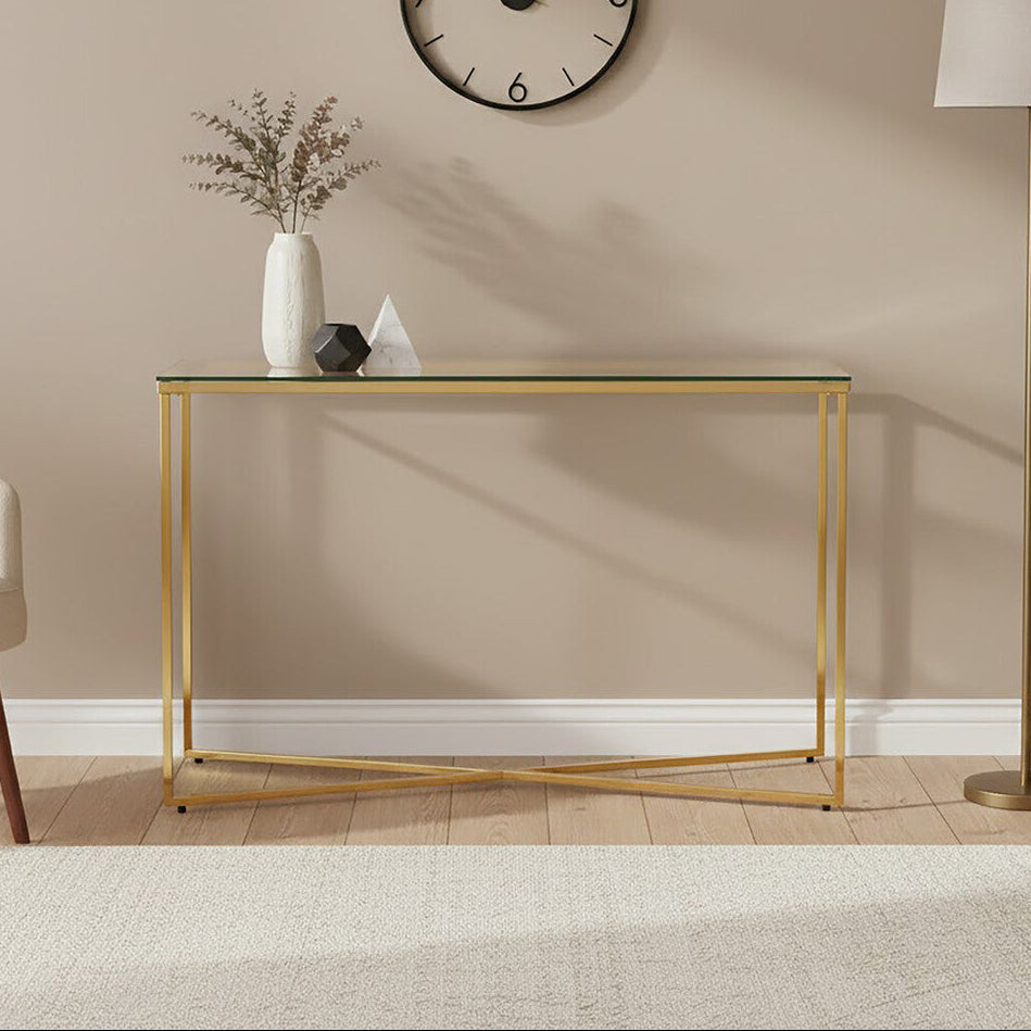 Cross Design Console Table with Clear Tempered Glass Top | Allure