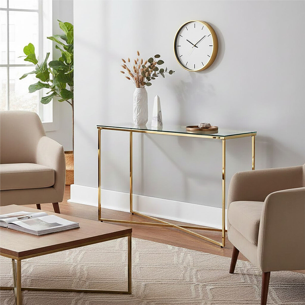 Cross Design Console Table with Clear Tempered Glass Top | Allure