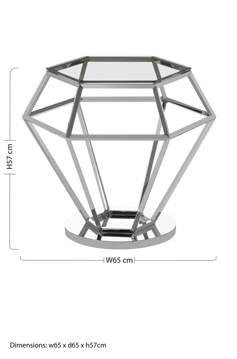 Silver Geometric Diamond Design End Table with Clear Tempered Glass Top | Allure