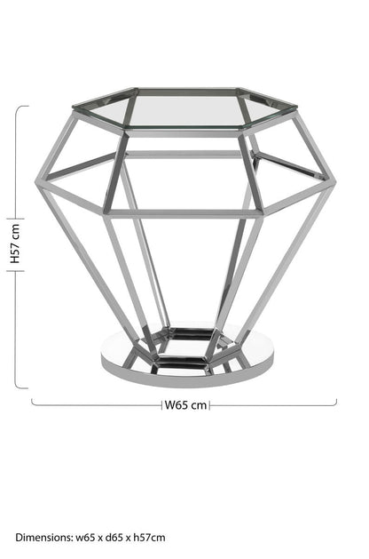 Silver Geometric Diamond Design End Table with Clear Tempered Glass Top | Allure