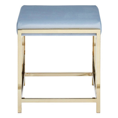 Allure Powder Blue Velvet Stool with Gold Stainless Steel Frame
