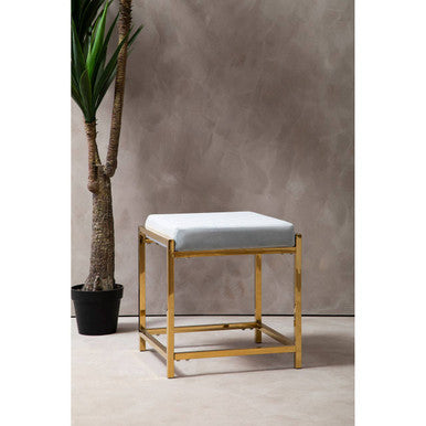 Allure Powder Blue Velvet Stool with Gold Stainless Steel Frame