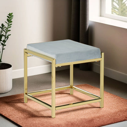 Allure Powder Blue Velvet Stool with Gold Stainless Steel Frame