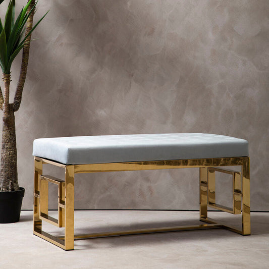 Allure Powder Grey Tufted Bench