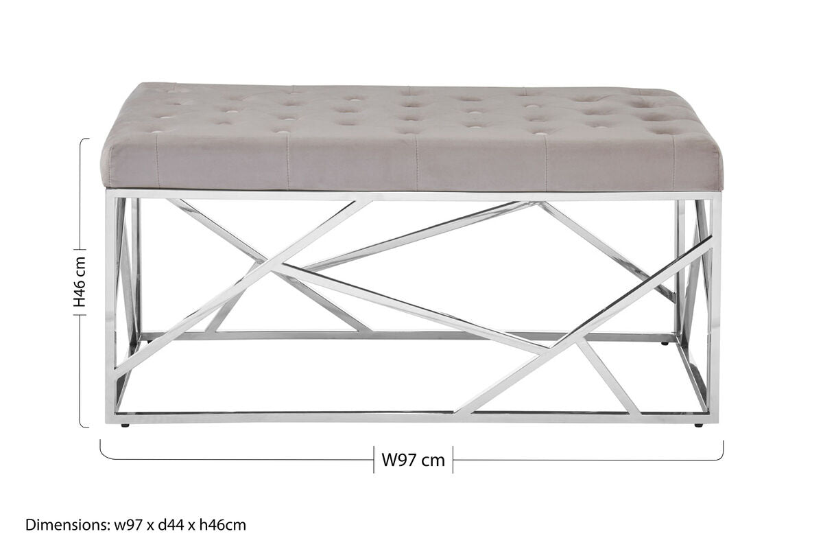 Allure Mink Velvet Bench with  Silver Finish Frame