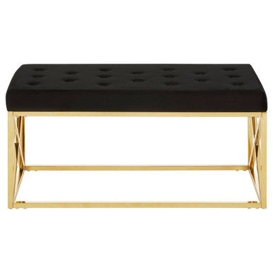 Allure Black Velvet Bench with Gold Finish Frame