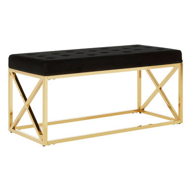 Allure Black Velvet Bench with Gold Finish Frame