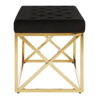 Allure Black Velvet Bench with Gold Finish Frame