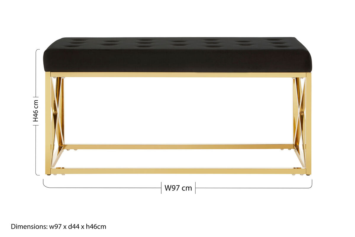 Allure Black Velvet Bench with Gold Finish Frame