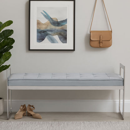 Allure Silver and Powder Blue Velvet Bench with Button Tufting