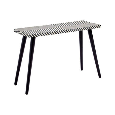 Boho Black and White Bone Inlay Console Table with Metal Legs