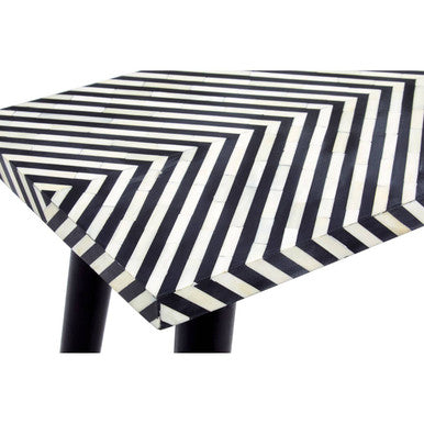 Boho Black and White Bone Inlay Console Table with Metal Legs