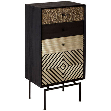 Boho Patterned 5 Drawer Tall Cabinet