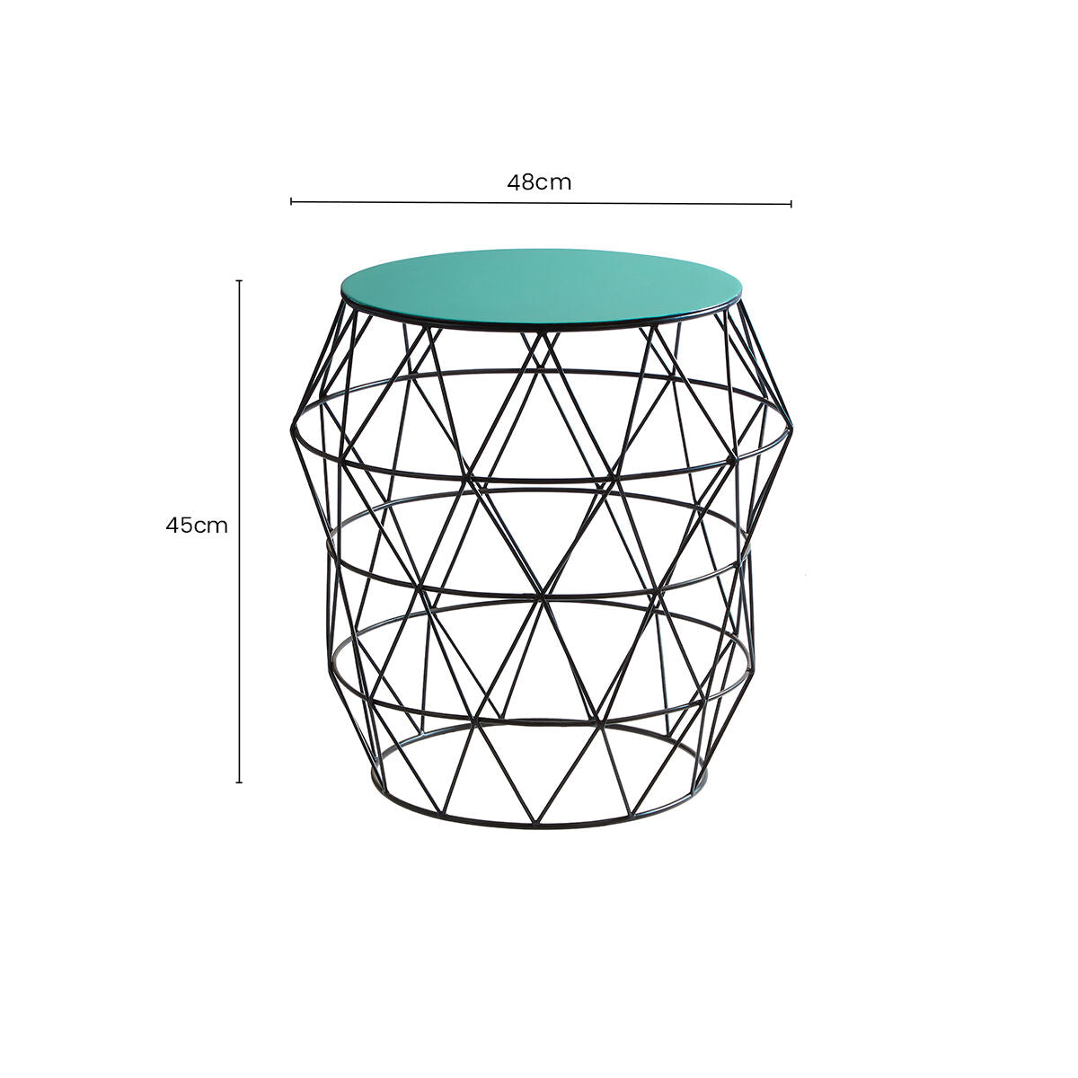 Black Geometric Metal Wireframe Side Table with Green Enamel Top | Corina