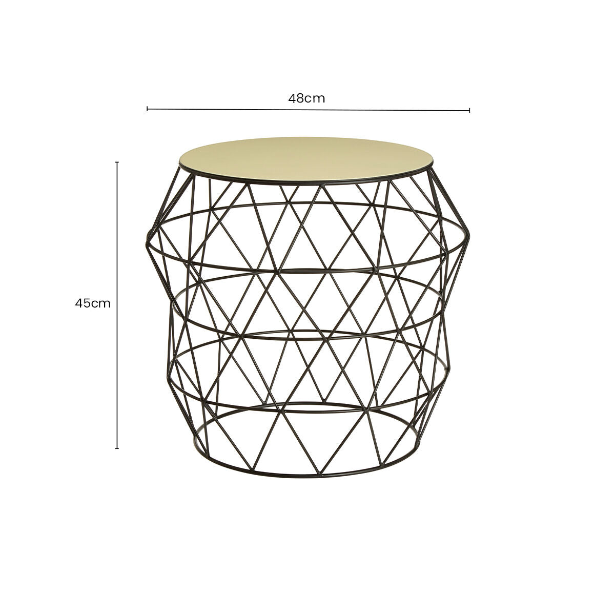 White Ivory Enamel Top Side Table with Black Metal Geometric Openwork Base | Corina