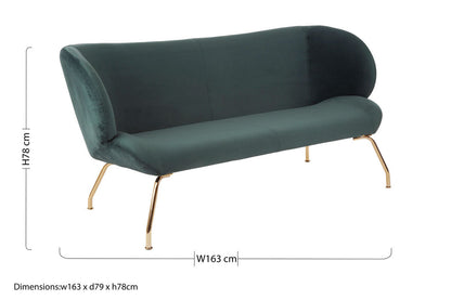2 Seater Green Sofa with Curved Backrest | Kolding