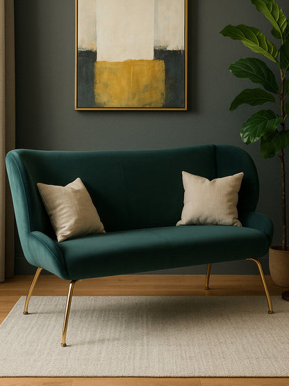 2 Seater Green Sofa with Curved Backrest | Kolding