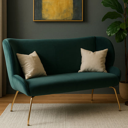 2 Seater Green Sofa with Curved Backrest | Kolding