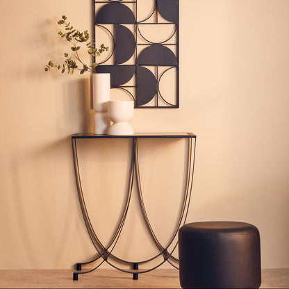 Trento Black Console Table With Grey Glass Top