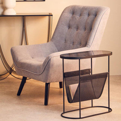 Trento Side Table With Grey Glass Top