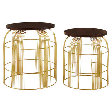 Agra Set Of 2 Side Tables In Mango Wood And Brass Finish