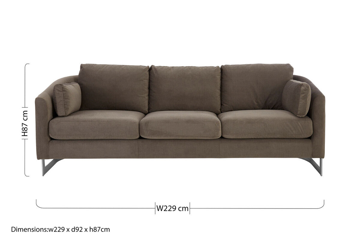 Freda Dark Grey Cotton Velvet 3 Seat Sofa