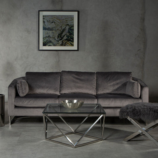 Freda Dark Grey Cotton Velvet 3 Seat Sofa