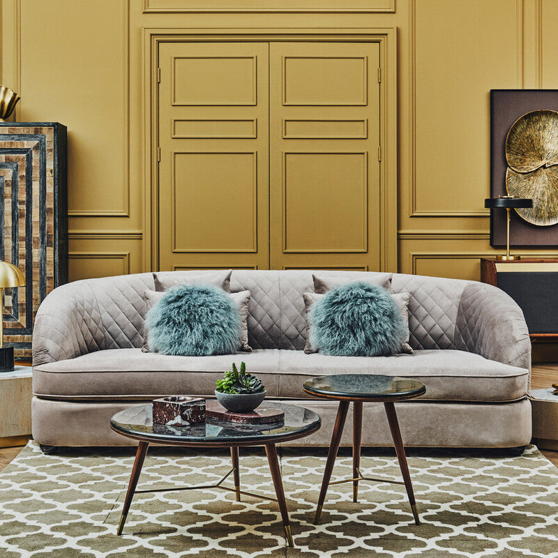 Fiji Three Seat Grey Cotton Velvet Sofa