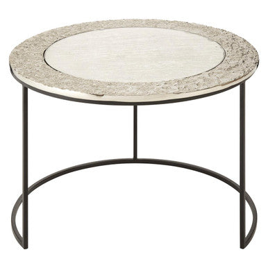 Antiqued Glass Tops Set of 2 Round Nesting Coffee Tables with Black Metal Frame | Akola