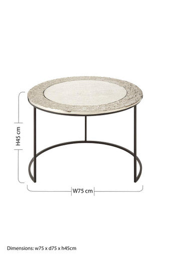 Antiqued Glass Tops Set of 2 Round Nesting Coffee Tables with Black Metal Frame | Akola