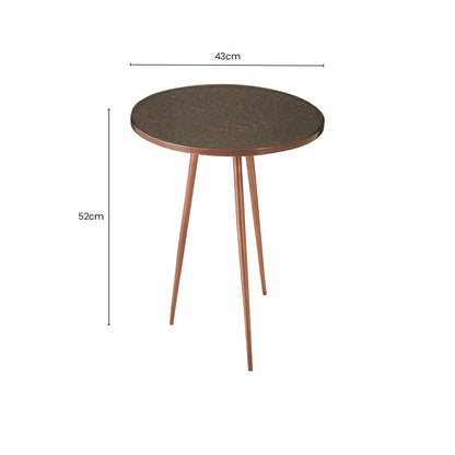 Tempered Glass Side Table with Antique Copper Finish Textured 3 Slim Legs | Akola