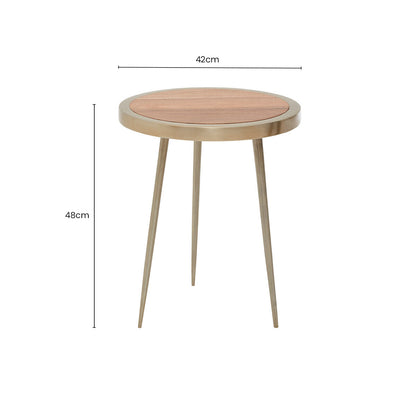 Almora Natural Acacia Wood Small Side Table with Gold Frame