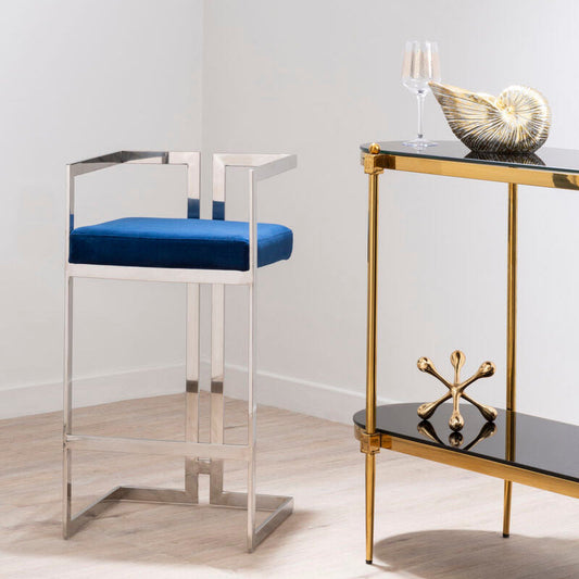 Azalea Blue Velvet Bar Stool With Silver Frame