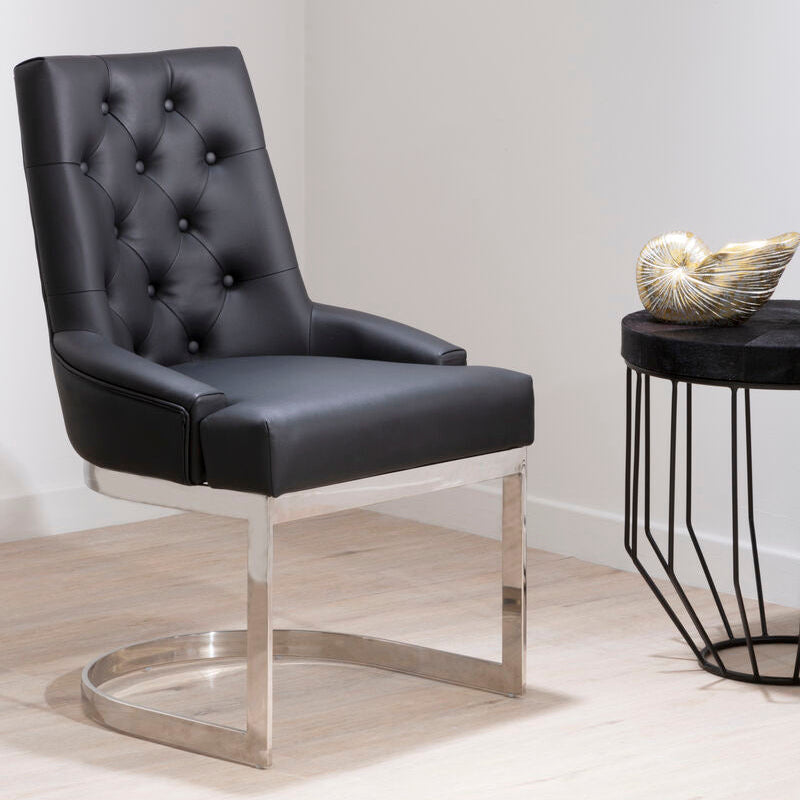 Tufted Black Faux Leather Dining Chair | Azalea