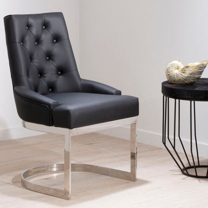 Tufted Black Faux Leather Dining Chair | Azalea