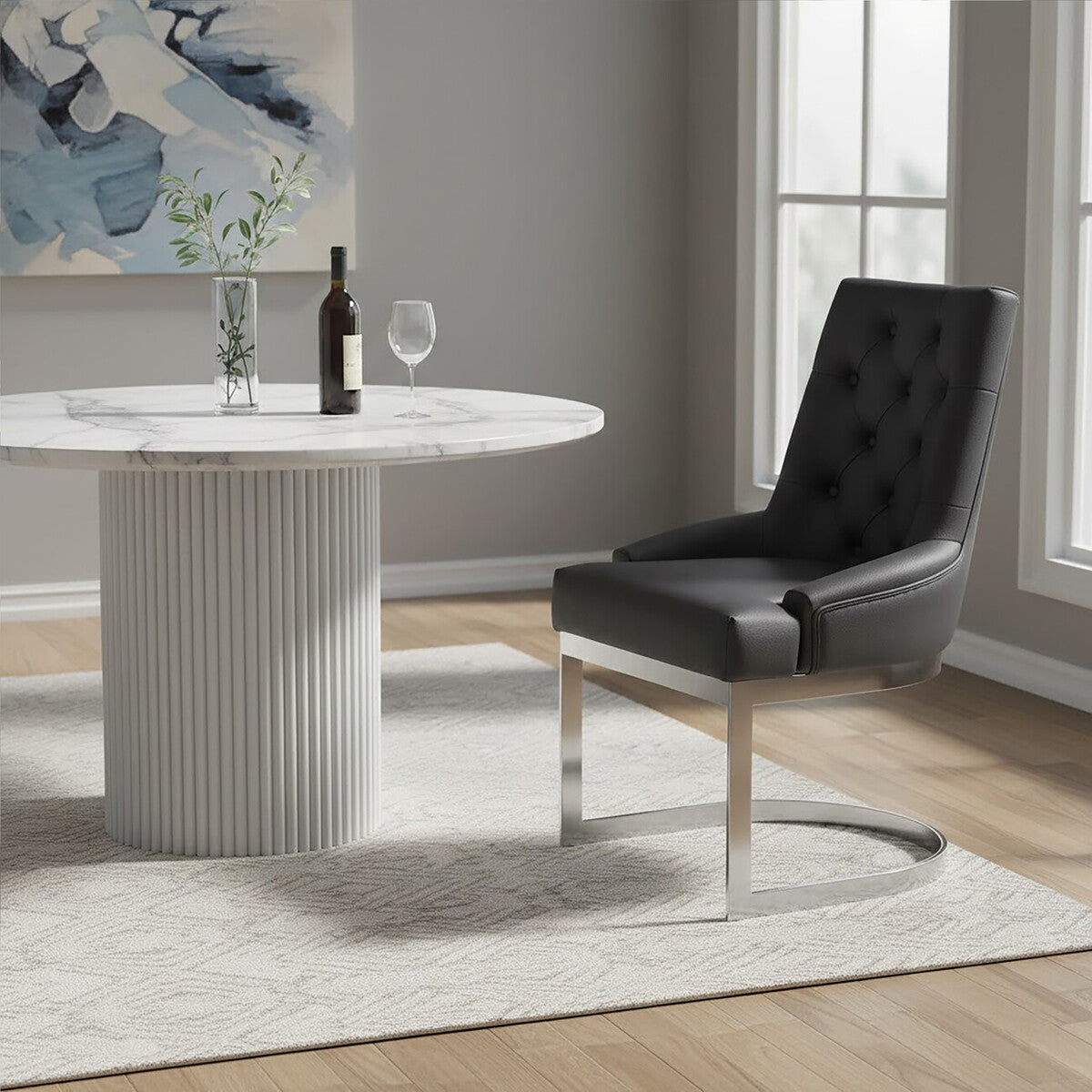 Tufted Black Faux Leather Dining Chair | Azalea